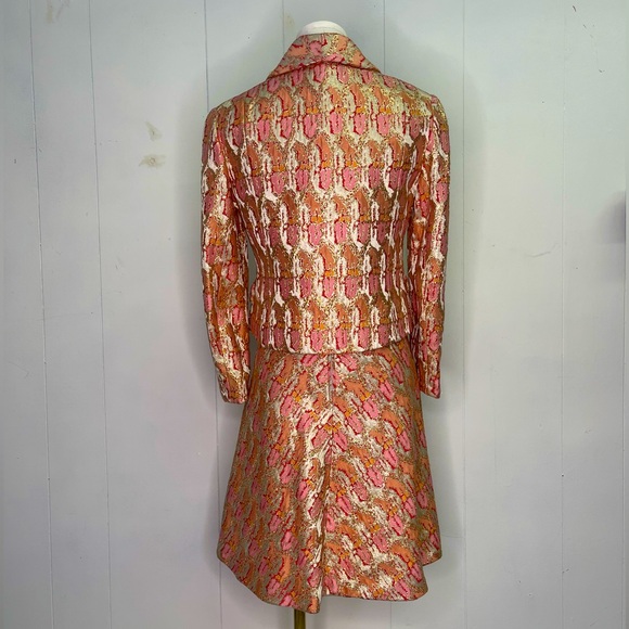 Vintage 1960s Jacquard Cocktail Dress w/ Jacket formal ensemble two piece set - Picture 3 of 7